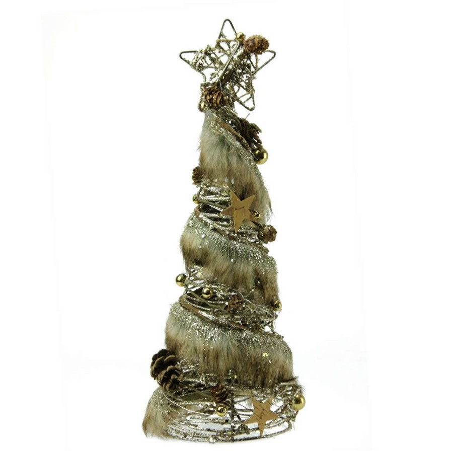 Christmas Table Top Trees * | Gallerie Ii 15 Brown Rustic Style Glittered Christmas Tree Tabletop Decor