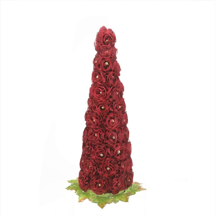 Christmas Table Top Trees * | A & B Floral 17.5 Red Elegant Ribbon Flowers Artificial Christmas Tree Unlit