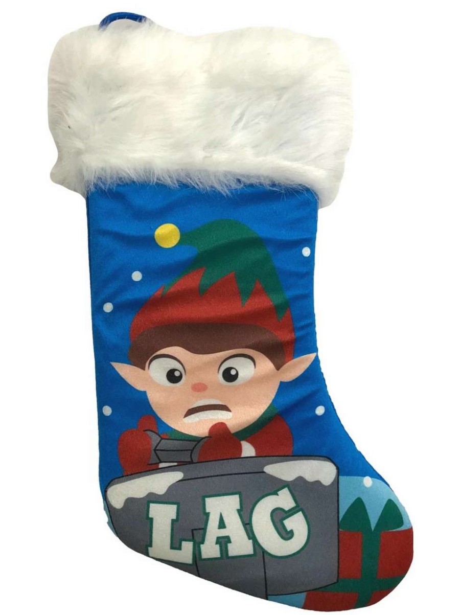 Stockings & Holders * | Holiday Time Fuzzy Blue Elf Video Gamer Lag Holiday Christmas Stocking