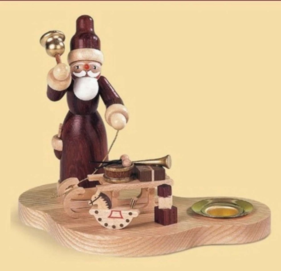 Candles & Lanterns * | Byers' Choice 4.75 Wooden Santa With Sledge Carrying Gifts Christmas Candle Holder