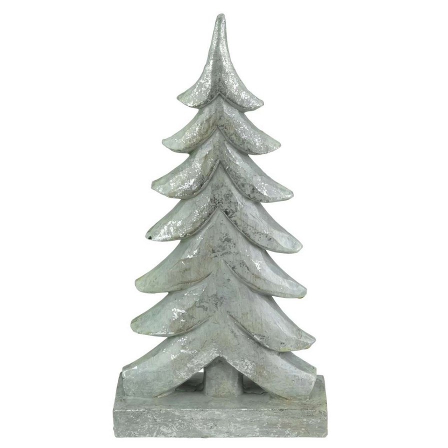 Christmas Table Top Trees * | Northlight 8.75 Gray And Silver Faux Wood Grain Christmas Tree Figure