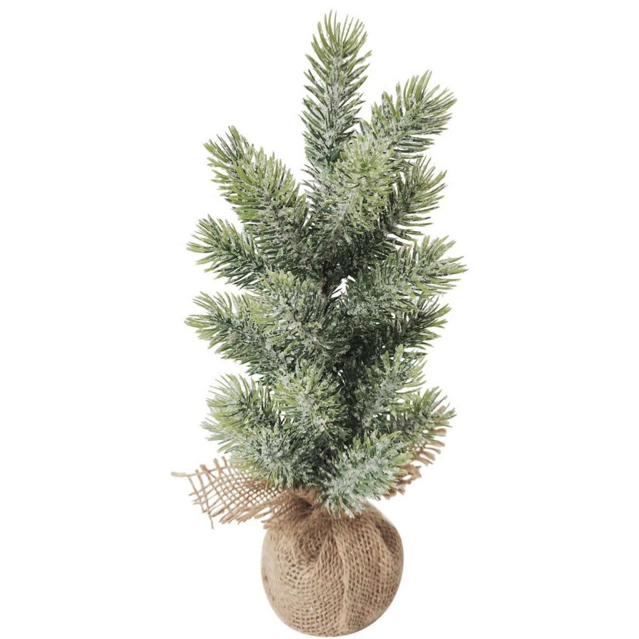 Christmas Table Top Trees * | Northlight 11.75 Frosted Icy Pine Tree In Burlap Base Christmas Decoration