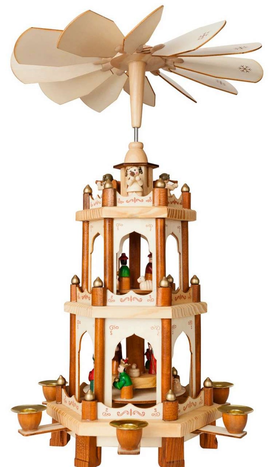 Candles & Lanterns * | Brubaker Wooden Christmas Pyramid 18 Inches 3 Tier Carousel Nativity Play Designed In Germany