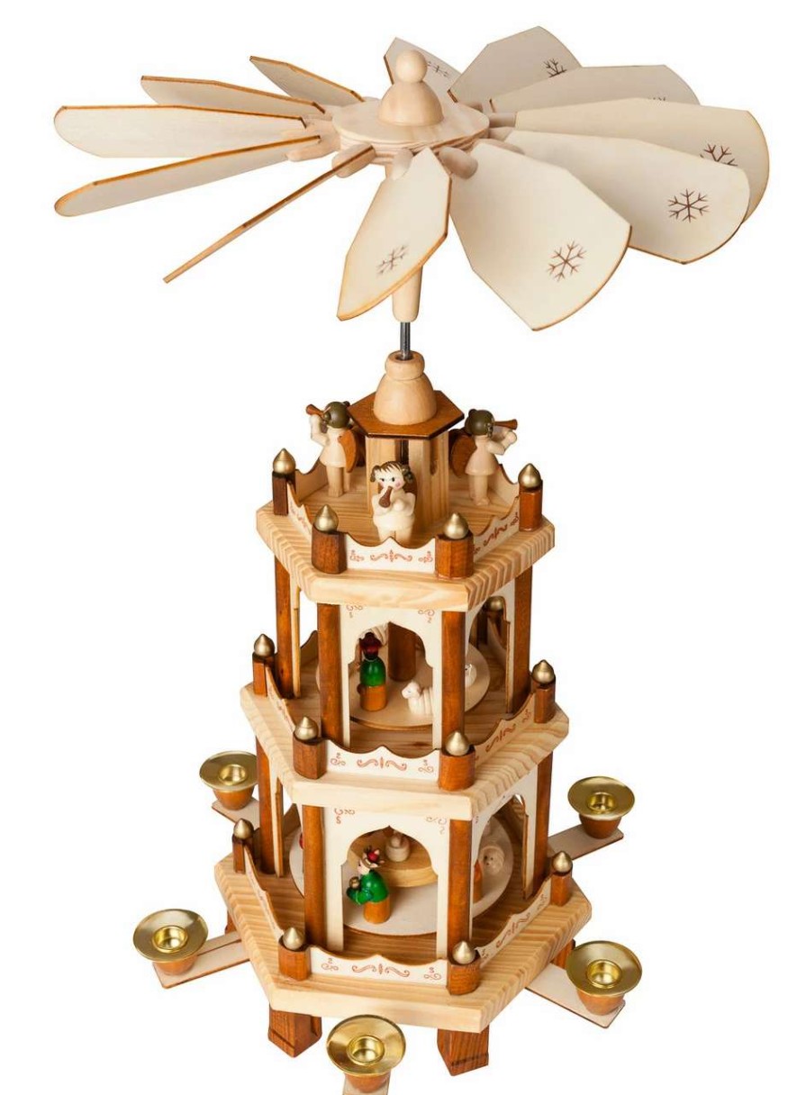 Candles & Lanterns * | Brubaker Wooden Christmas Pyramid 18 Inches 3 Tier Carousel Nativity Play Designed In Germany