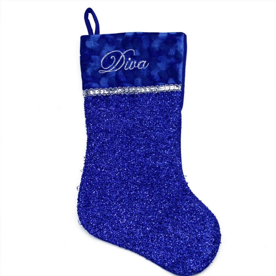 Stockings & Holders * | Northlight 17 Blue And Silver Embroidered 'Diva' Christmas Stocking With Cuff