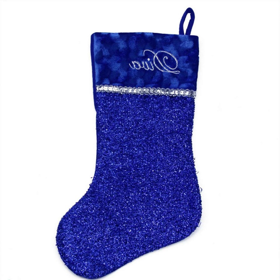 Stockings & Holders * | Northlight 17 Blue And Silver Embroidered 'Diva' Christmas Stocking With Cuff