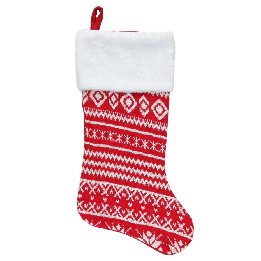 Stockings & Holders * | Northlight 22 Red And White Rustic Lodge Knit Christmas Stocking With Cuff