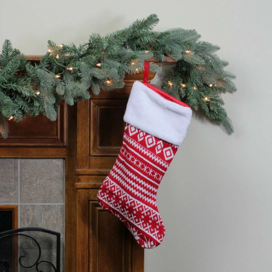 Stockings & Holders * | Northlight 22 Red And White Rustic Lodge Knit Christmas Stocking With Cuff