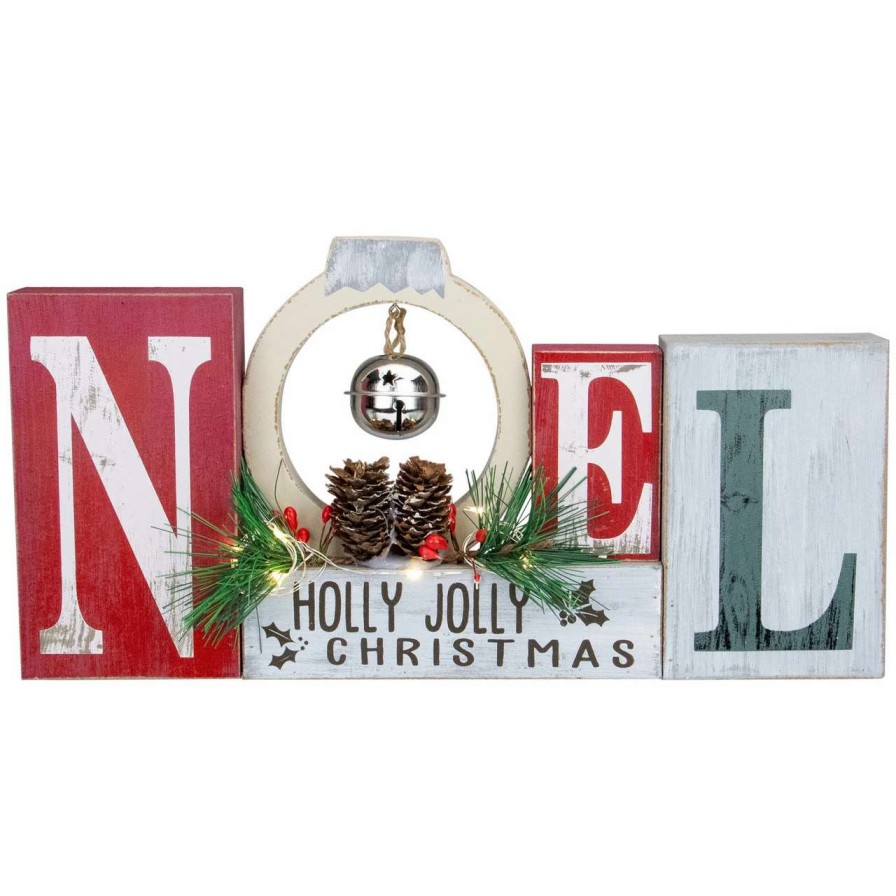 Christmas Village Sets & Accessories * | Northlight 13 Led Lighted Noel Holly Jolly Christmas Sign With Jingle Bell