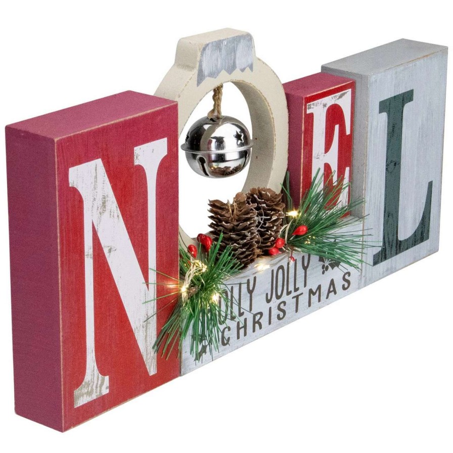 Christmas Village Sets & Accessories * | Northlight 13 Led Lighted Noel Holly Jolly Christmas Sign With Jingle Bell