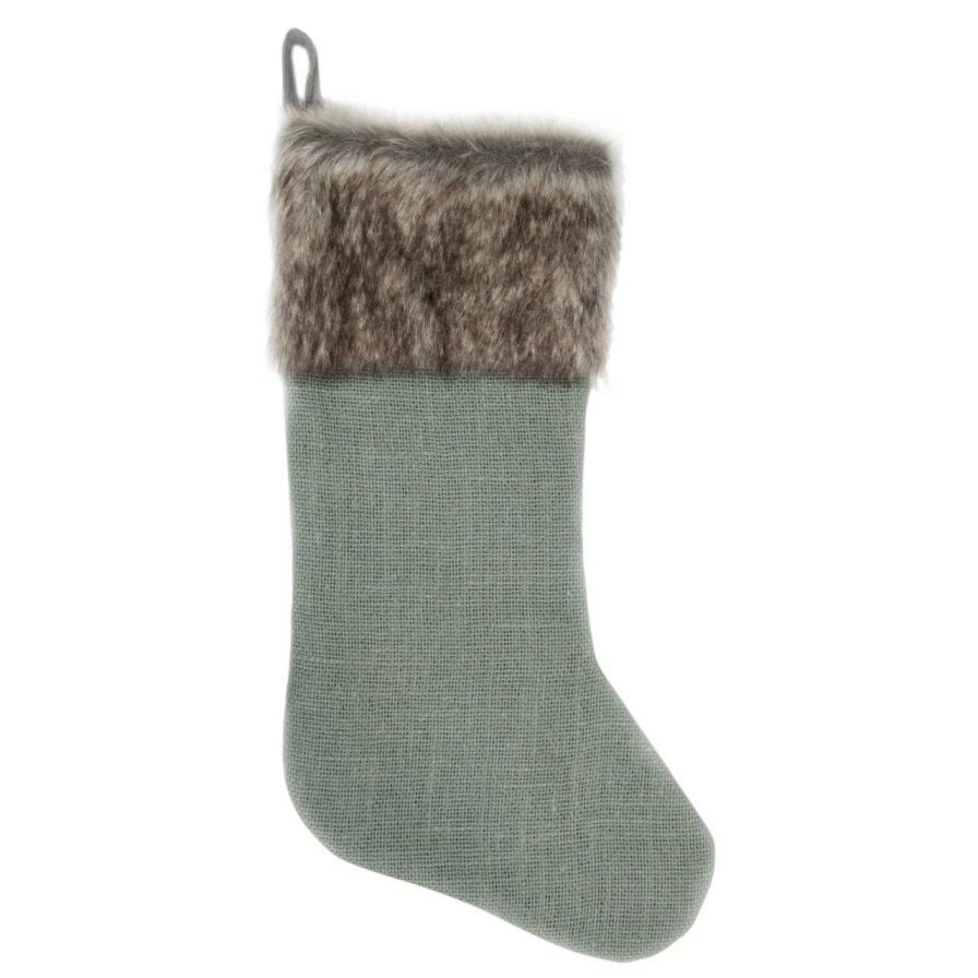 Stockings & Holders * | Northlight 20 Green Burlap Christmas Stocking With Faux Fur Cuff