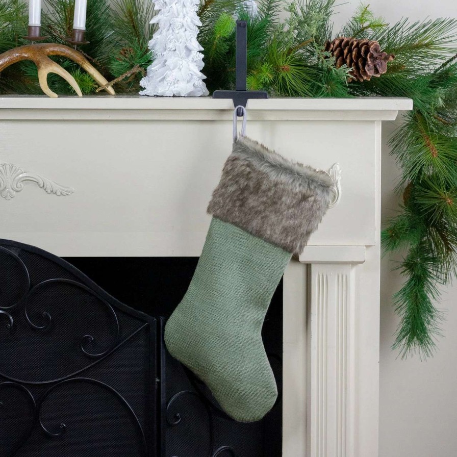 Stockings & Holders * | Northlight 20 Green Burlap Christmas Stocking With Faux Fur Cuff