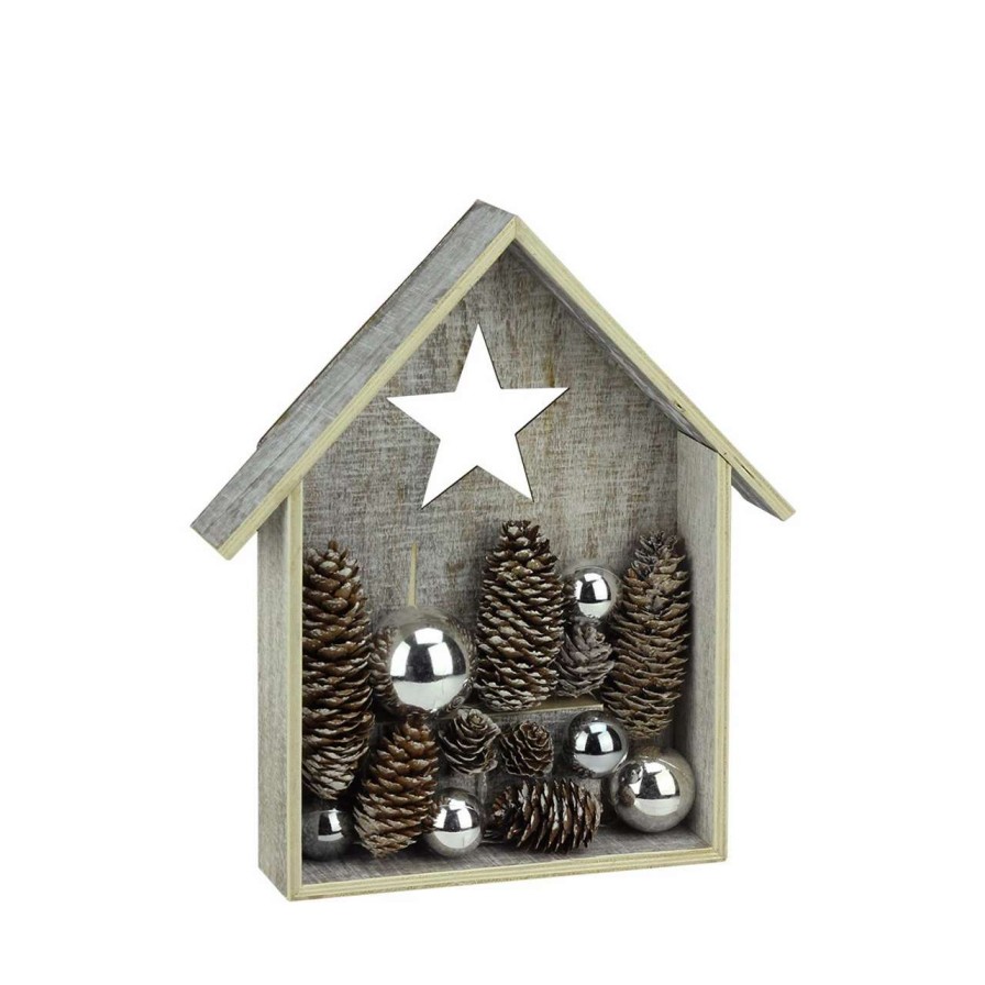 Christmas Village Sets & Accessories * | Midwest 11 Battery Operated Brown And White Led Rustic House Christmas Tabletop Decor