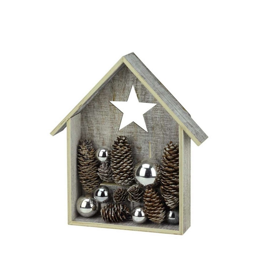 Christmas Village Sets & Accessories * | Midwest 11 Battery Operated Brown And White Led Rustic House Christmas Tabletop Decor