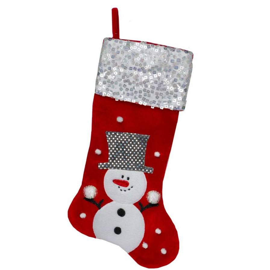 Stockings & Holders * | Northlight 20.5 Red And White Snowman Embroidered Christmas Stocking With Sequined Cuff