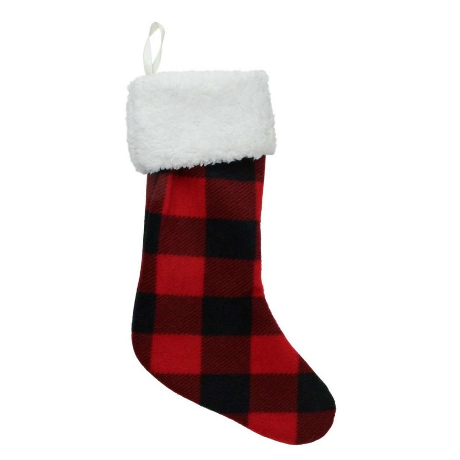 Stockings & Holders * | Northlight 18 Black And Red Buffalo Plaid Christmas Stocking With Sherpa Cuff