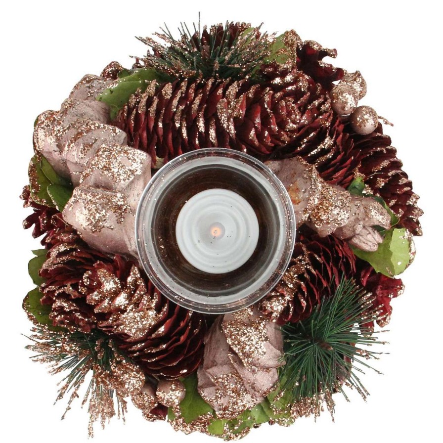 Candles & Lanterns * | Northlight 7.5 Pink And Gold Embellished With Glitter Pine Cone Christmas Votive Candle Holder