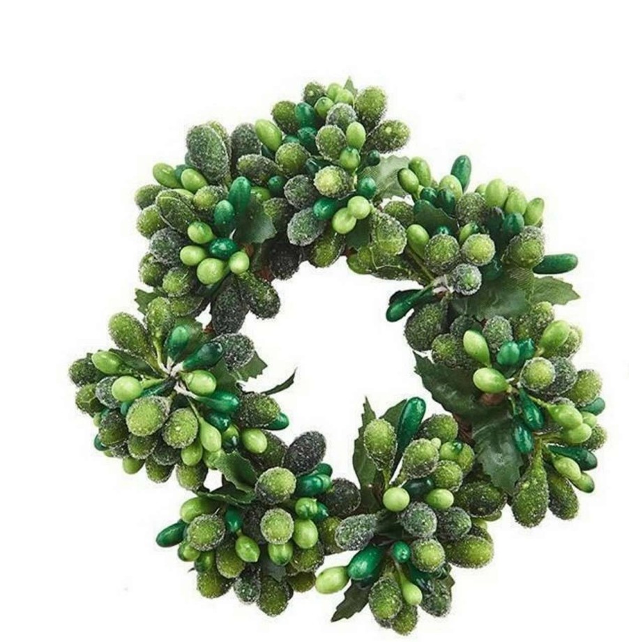 Candles & Lanterns * | Raz 4.5 Frosted Green Holly And Berries Christmas Votive Candle Ring