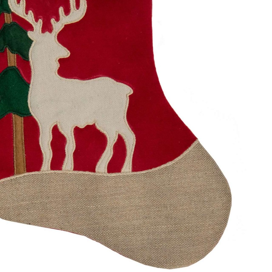 Stockings & Holders * | Northlight 20.5-Inch Red And Green Plaid Christmas Stocking With A Pine Tree And Moose