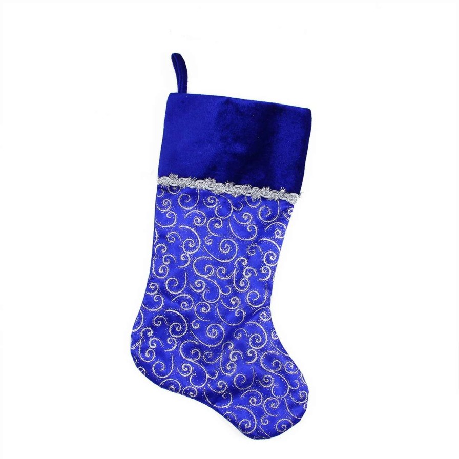 Stockings & Holders * | Northlight 20.5 Royal Blue And Silver Swirl Christmas Stocking With Velveteen Cuff