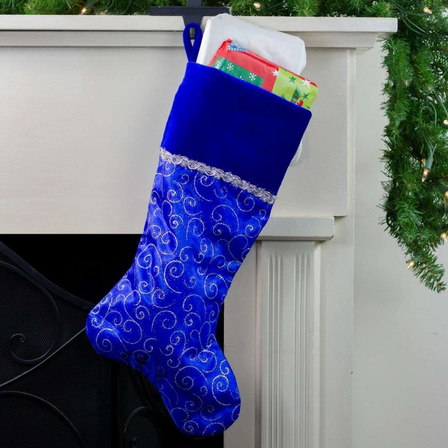 Stockings & Holders * | Northlight 20.5 Royal Blue And Silver Swirl Christmas Stocking With Velveteen Cuff