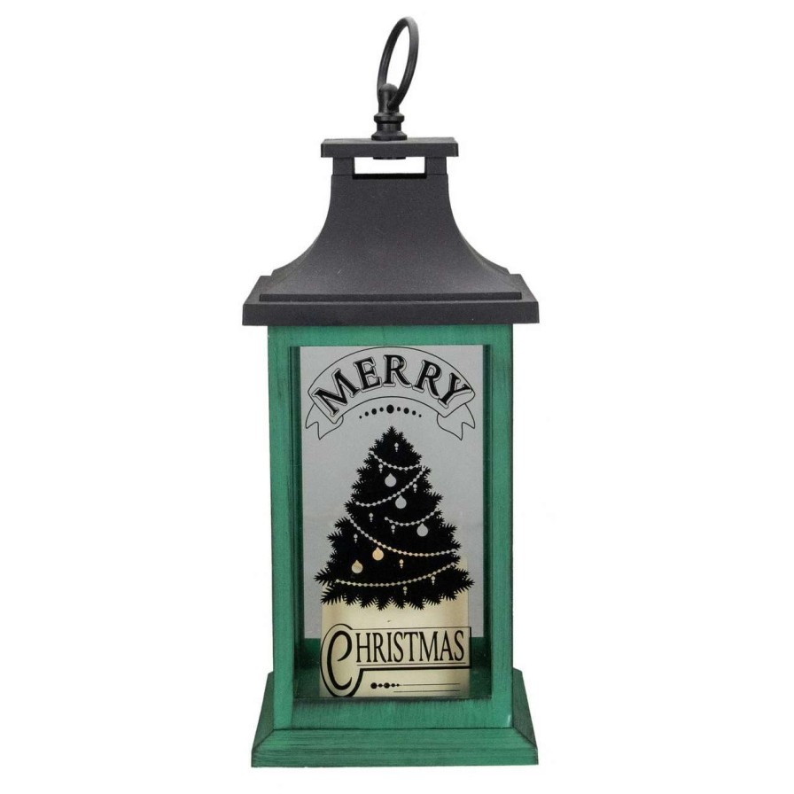 Candles & Lanterns * | Northlight 12 Green And Black Led Candle With Christmas Tree Tabletop Lantern