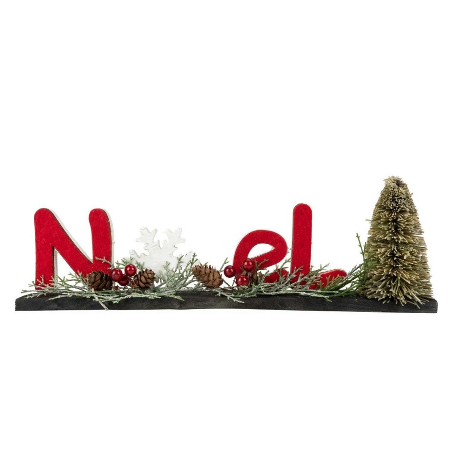 Christmas Village Sets & Accessories * | Northlight 14 Red Noel Winter Scene With Snowflake Christmas Sign