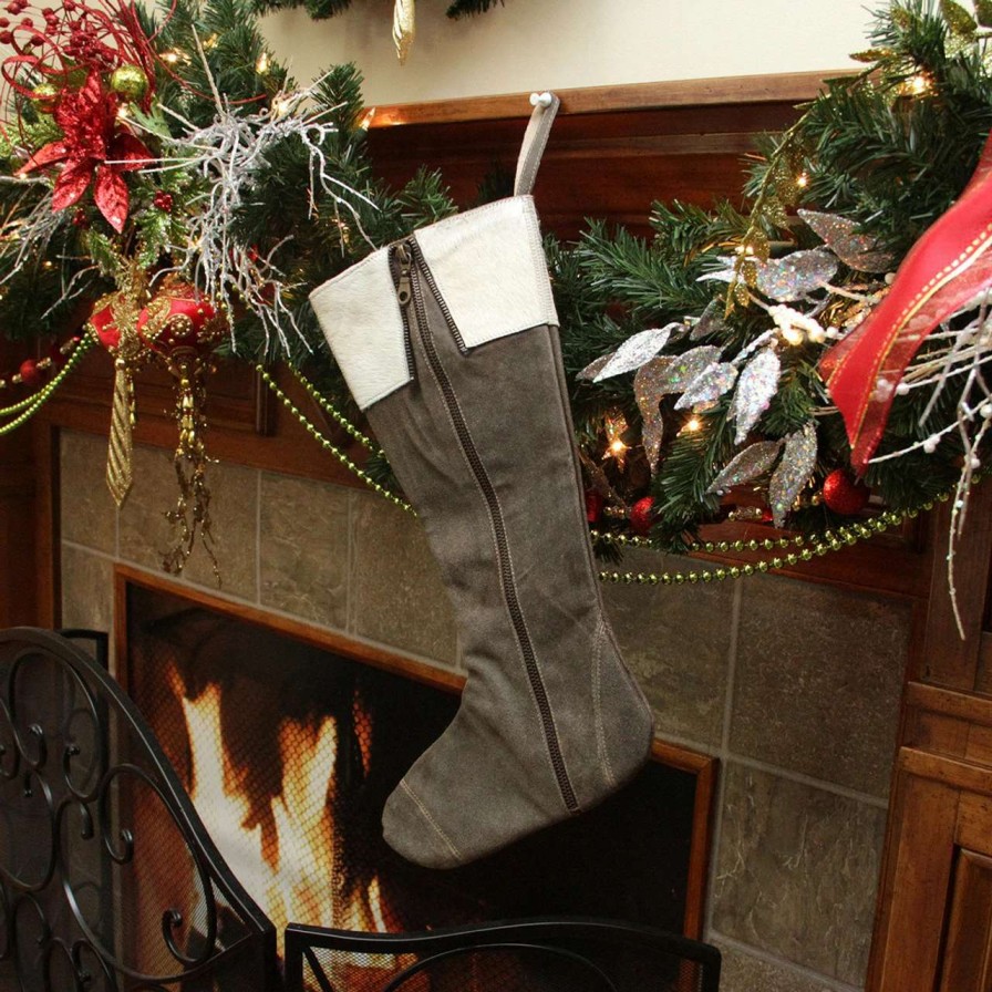 Stockings & Holders * | Cc Christmas Decor 18.5 Gray And White Boot With Zipper Christmas Stocking