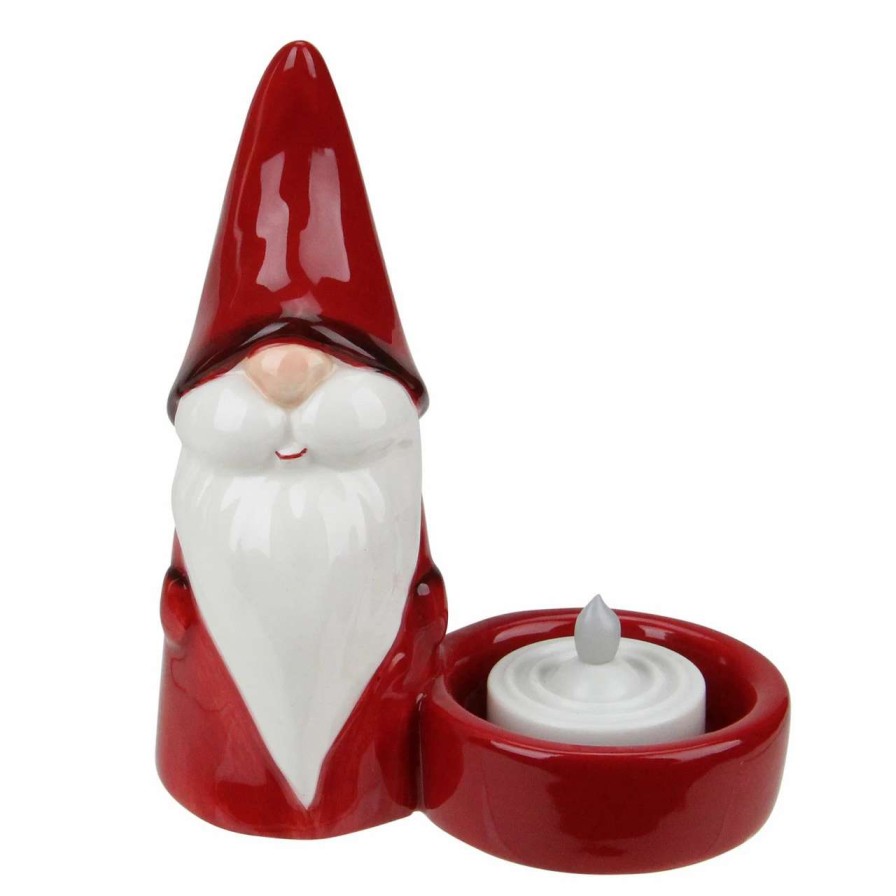 Candles & Lanterns * | Northlight 4.75 Red Ceramic Mini Christmas Gnome Tealight Candle Holder