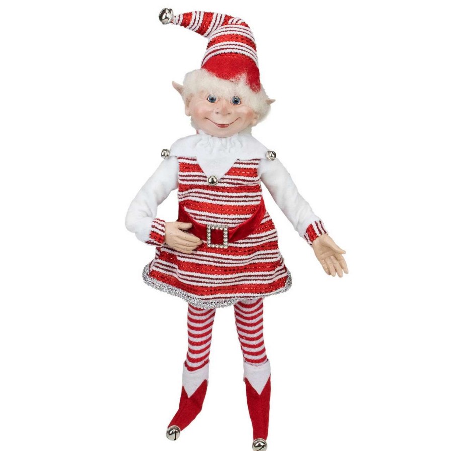 Figures * | Select Artificials 20 Red And White Peppermint Striped Elf With Jingle Bells