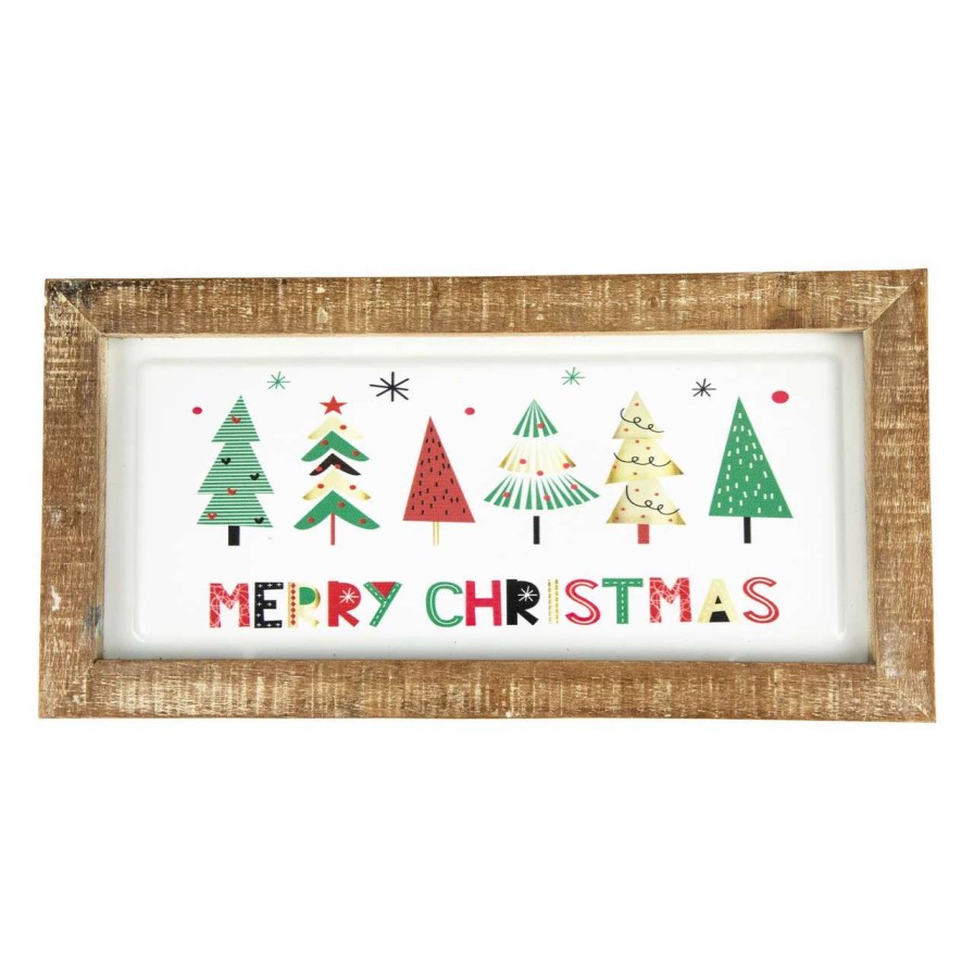 Christmas Village Sets & Accessories * | Northlight 11.75 Framed Merry Christmas With Trees Wall Sign