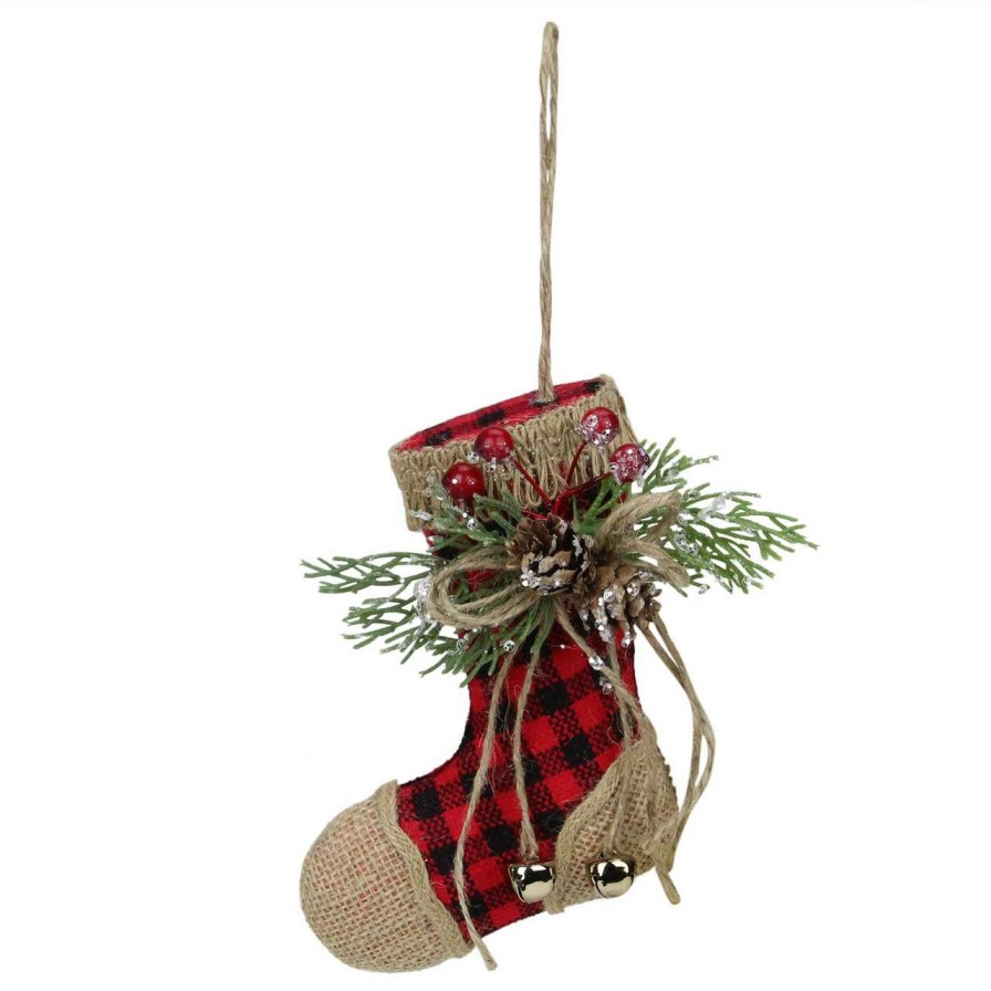 Stockings & Holders * | Northlight 5.75 Red Plaid And Burlap Christmas Stocking Ornament