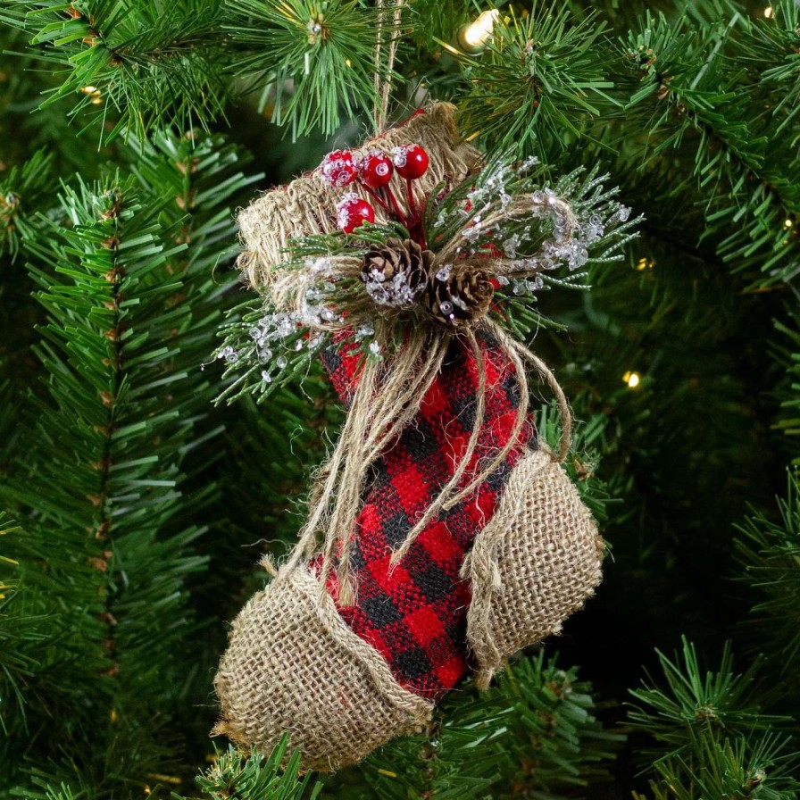 Stockings & Holders * | Northlight 5.75 Red Plaid And Burlap Christmas Stocking Ornament