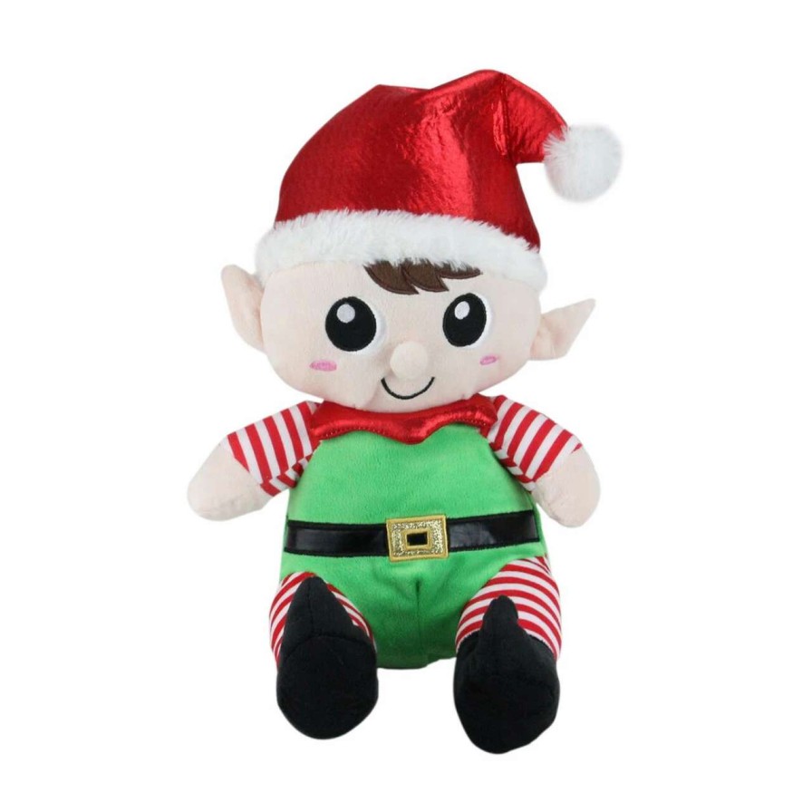 Figures * | Northlight Set Of 2 Red Plush Sitting Boy And Girl Christmas Elf Figures 13