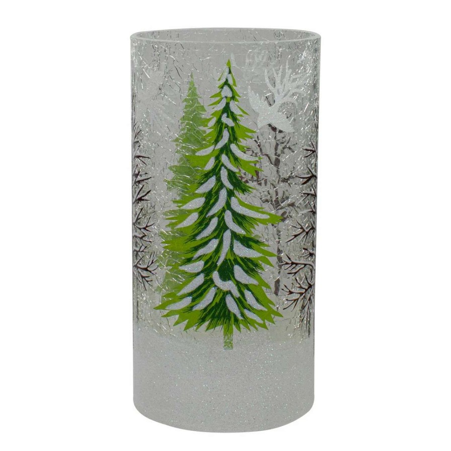 Candles & Lanterns * | Northlight 8 Hand Painted Christmas Pine Trees Flameless Glass Candle Holder