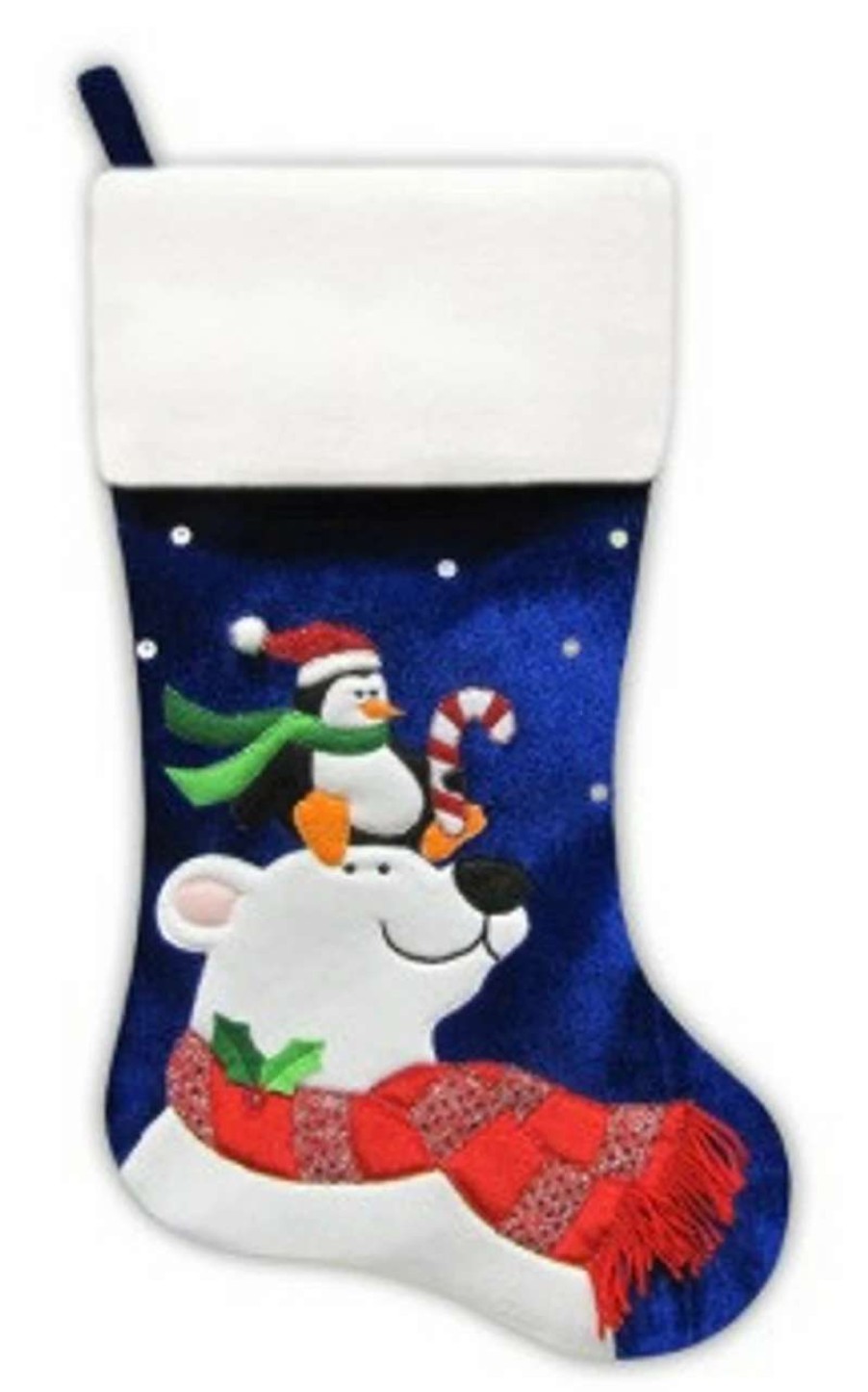 Stockings & Holders * | Northlight 24 Large Penguin And Bear Blue Velveteen Christmas Stocking With White Cuff