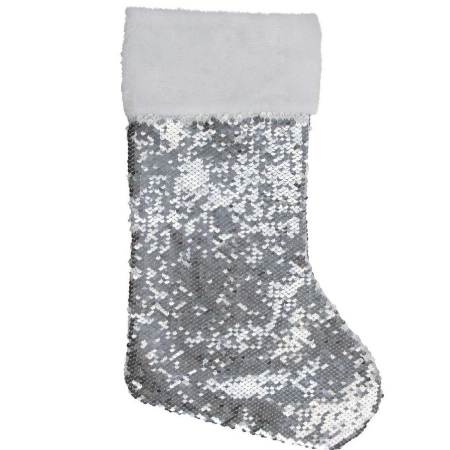 Stockings & Holders * | Northlight 19 White And Silver Sequin Christmas Stocking With White Faux Fur Cuff