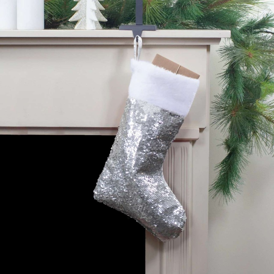 Stockings & Holders * | Northlight 19 White And Silver Sequin Christmas Stocking With White Faux Fur Cuff