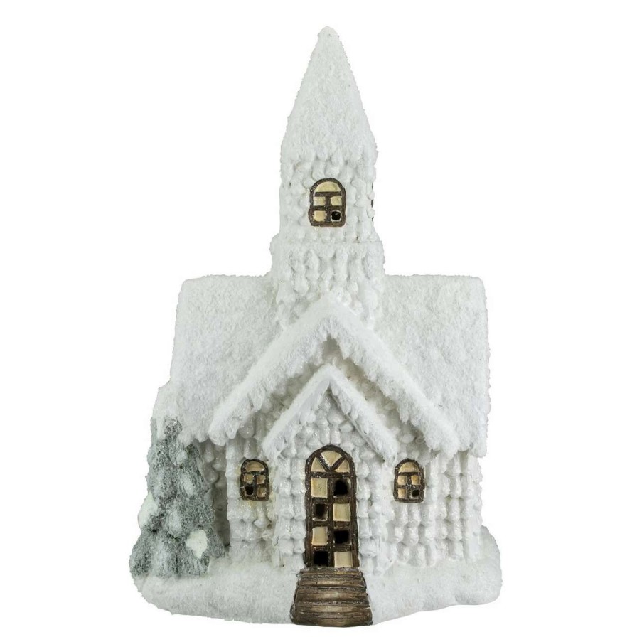 Christmas Village Sets & Accessories * | Northlight 20.25 Led Lighted White Glittered Church Christmas Decoration