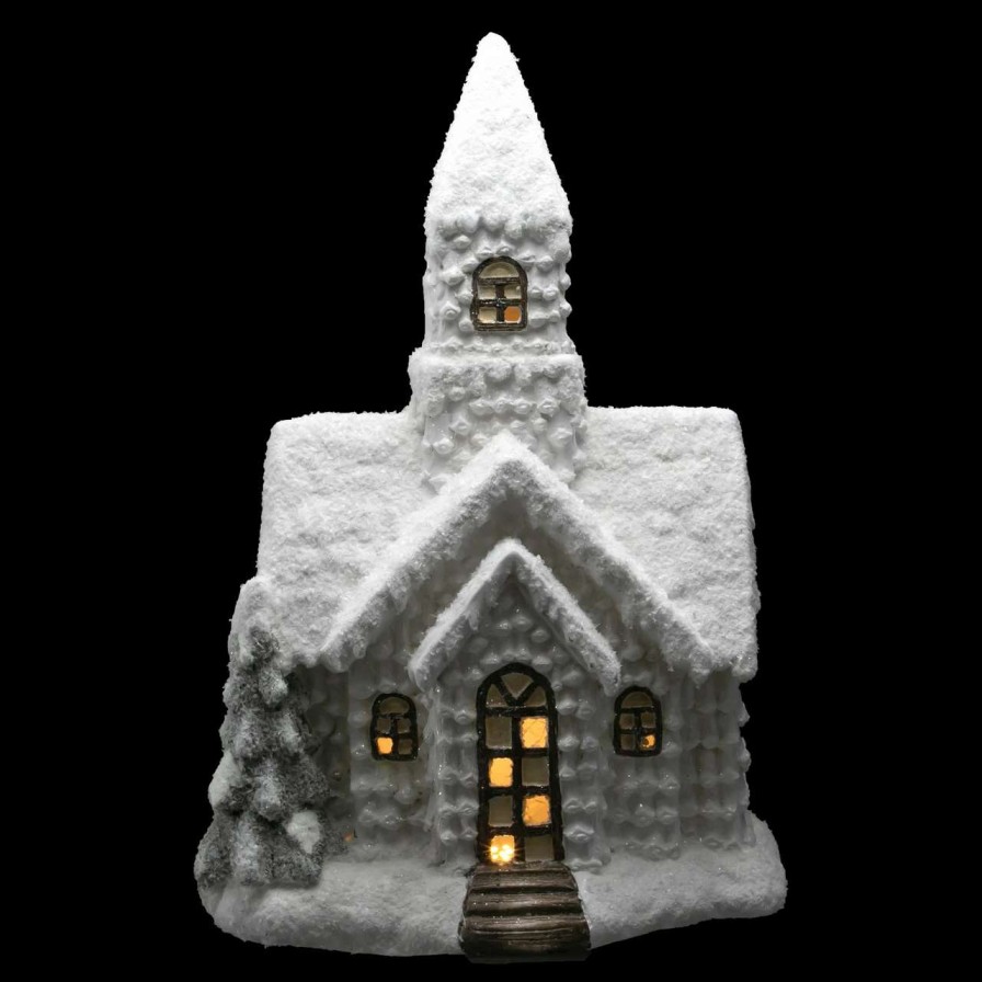 Christmas Village Sets & Accessories * | Northlight 20.25 Led Lighted White Glittered Church Christmas Decoration