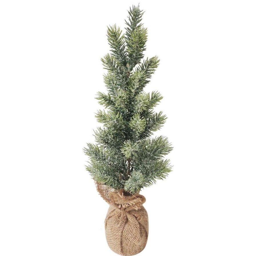 Christmas Table Top Trees * | Northlight 17.5 Icy Frosted Pine Tree In Burlap Base Christmas Decoration