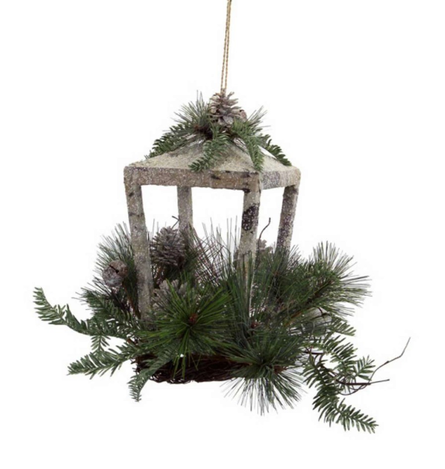 Candles & Lanterns * | Melrose 20 Brown Rustic Finish Glittered Pine Cones And Jingle Bells Christmas Candle Lantern