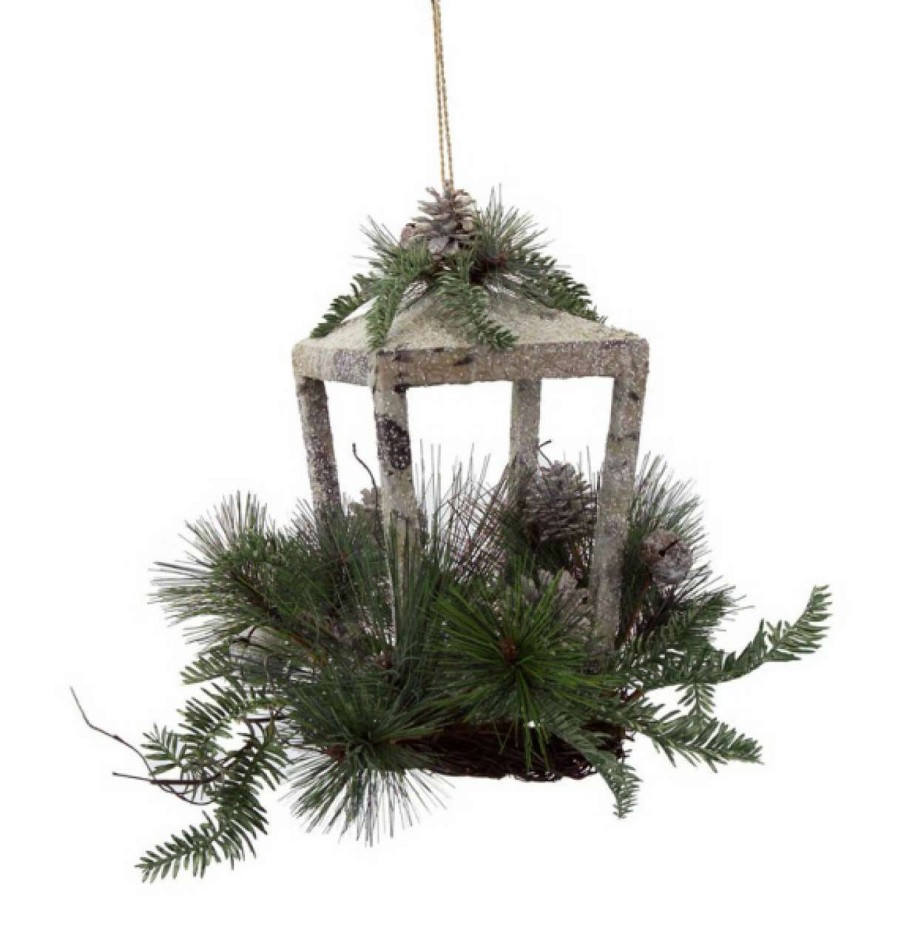 Candles & Lanterns * | Melrose 20 Brown Rustic Finish Glittered Pine Cones And Jingle Bells Christmas Candle Lantern