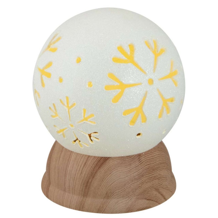 Christmas Village Sets & Accessories * | Northlight 6.5 Lighted White And Brown Globe With Snowflakes