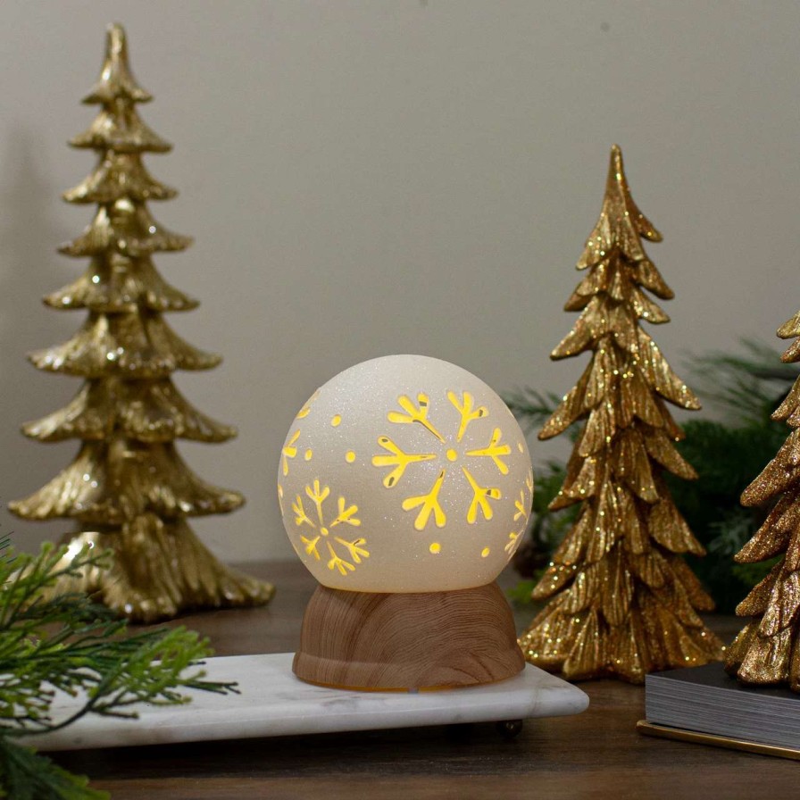 Christmas Village Sets & Accessories * | Northlight 6.5 Lighted White And Brown Globe With Snowflakes