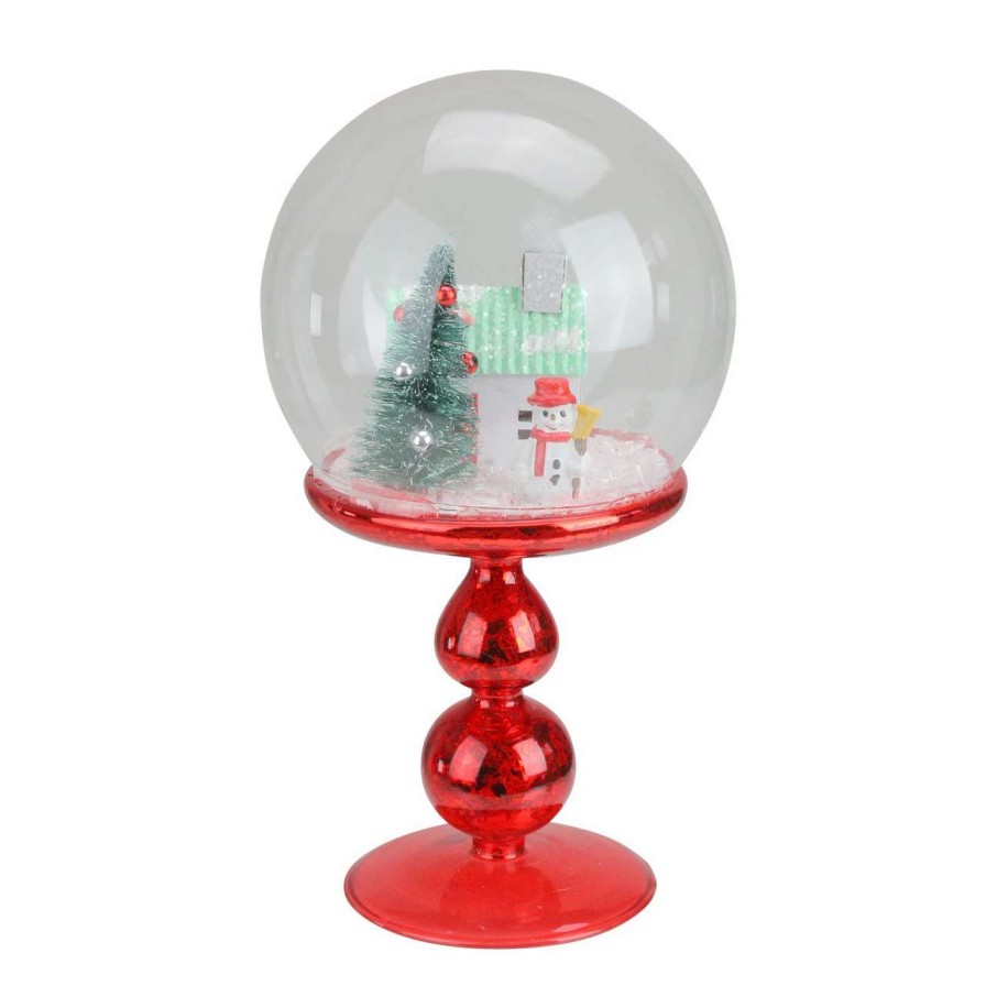 Christmas Village Sets & Accessories * | Avon 8.75 Red Holiday Scene Pedestal Globe Tabletop Decoration