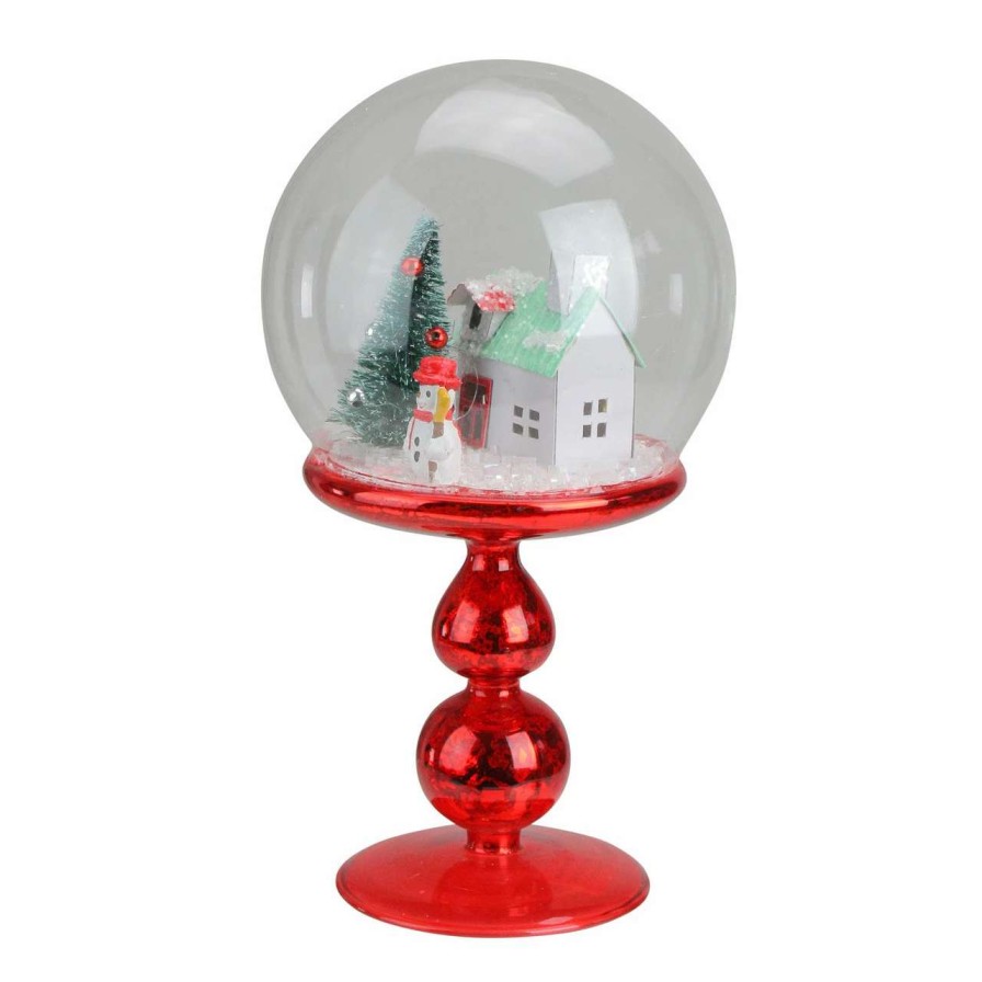 Christmas Village Sets & Accessories * | Avon 8.75 Red Holiday Scene Pedestal Globe Tabletop Decoration