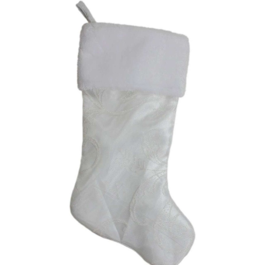 Stockings & Holders * | Northlight 20.5-Inch White Glitter Sheer Organza With A Faux Fur Cuff Christmas Stocking