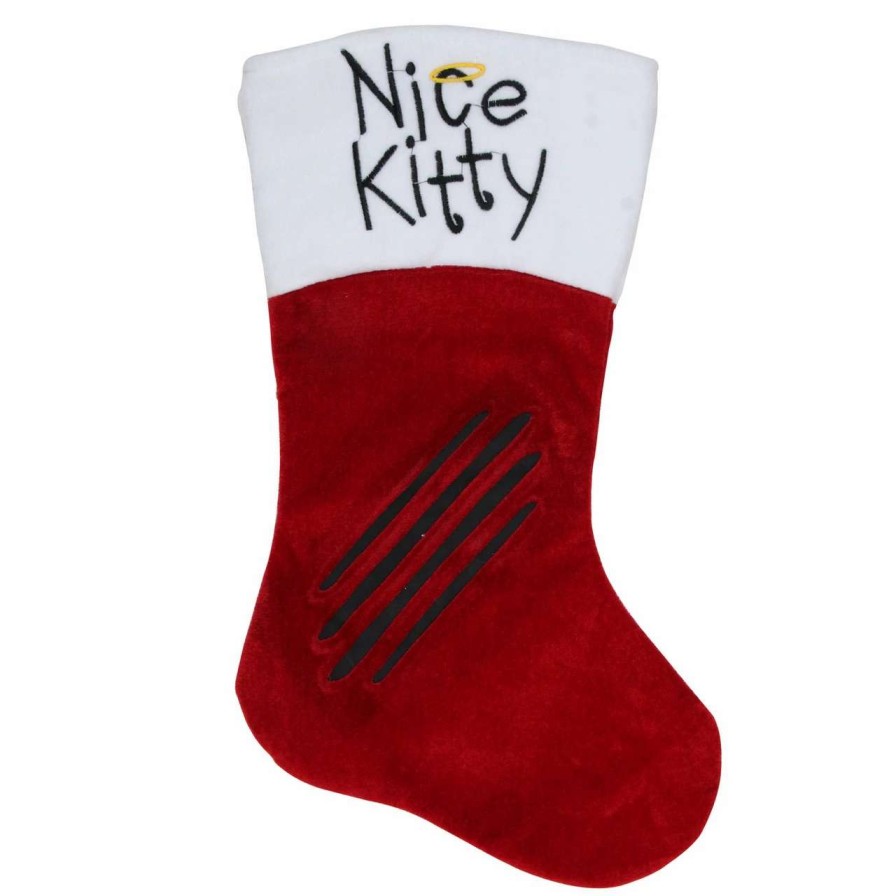 Stockings & Holders * | Northlight 19 Red With White Angel Pet Nice Kitty Christmas Stocking