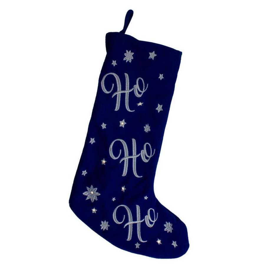 Stockings & Holders * | Northlight 18 Led Blue Stocking "Ho, Ho, Ho" With White Snowflakes